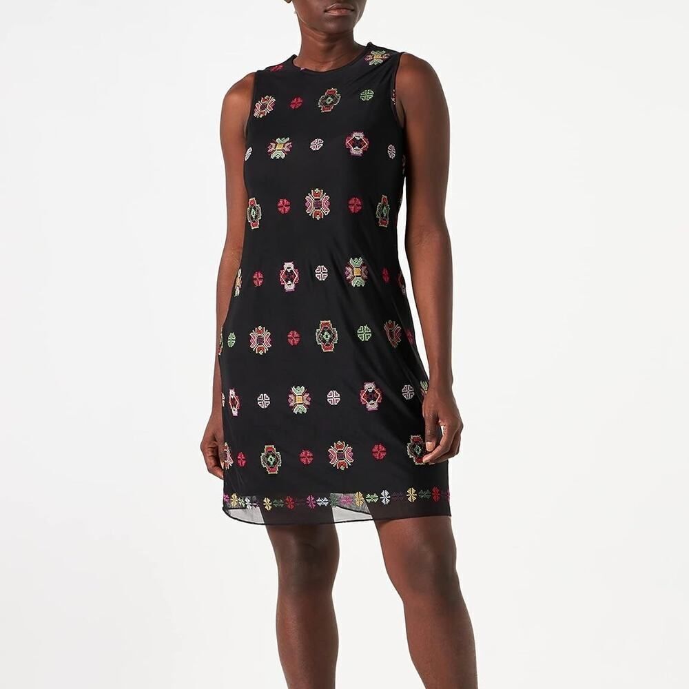 NWT Desigual Black Embroidered Shift Dress Size‎ 46 / 12 US